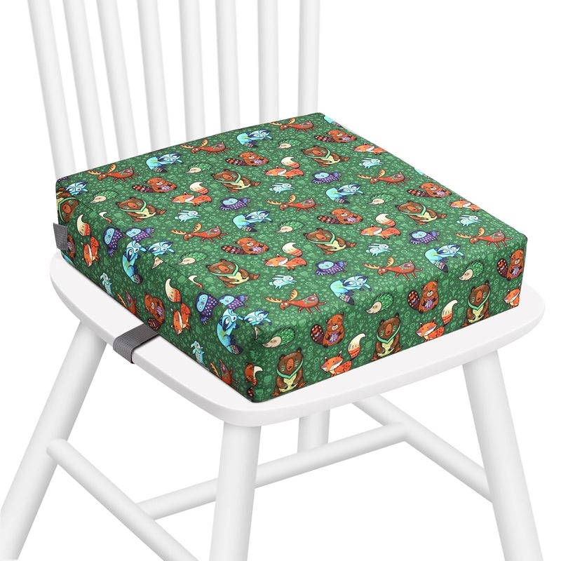 Zicac Portable Toddler Booster Seat for Dining Table, Safer Non-Slip Kids Booster Seat with Double Adjustable Straps, Washable Detachable Strong Support Increasing Cushion for Child (Animal Green) - Image 1
